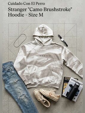 Stranger "Camo Brushstroke" Men's Hoodie - Cream/Gray - Size M